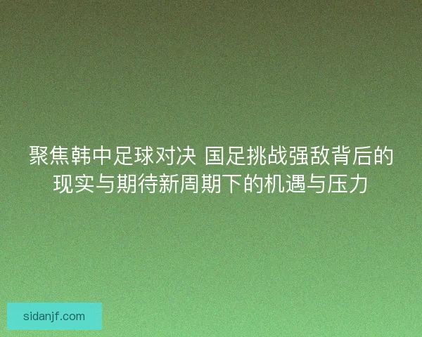 聚焦韩中足球对决 国足挑战强敌背后的现实与期待新周期下的机遇与压力