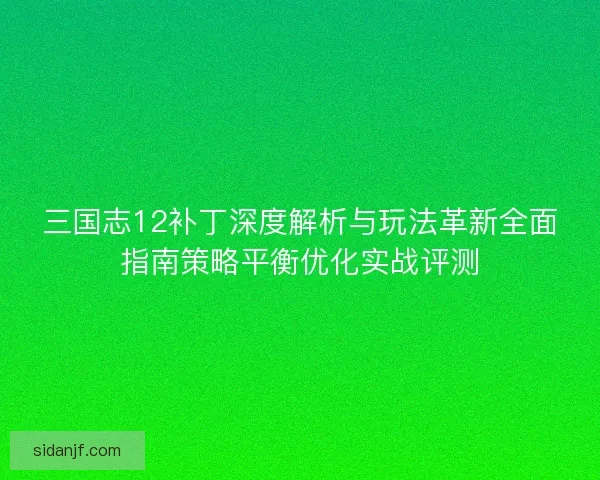 三国志12补丁深度解析与玩法革新全面指南策略平衡优化实战评测