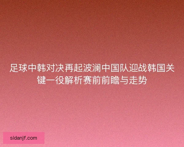 足球中韩对决再起波澜中国队迎战韩国关键一役解析赛前前瞻与走势